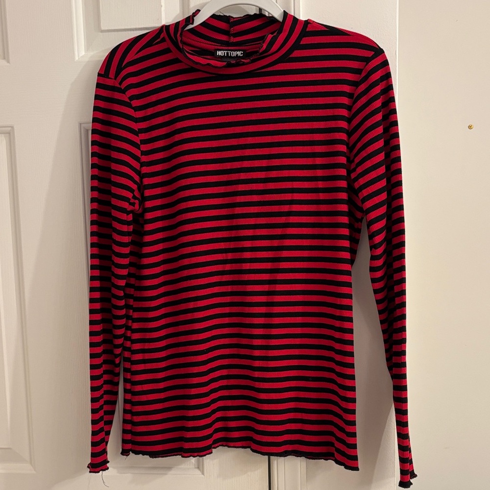Hot Topic Black and Red Striped Long Sleeve Shirt